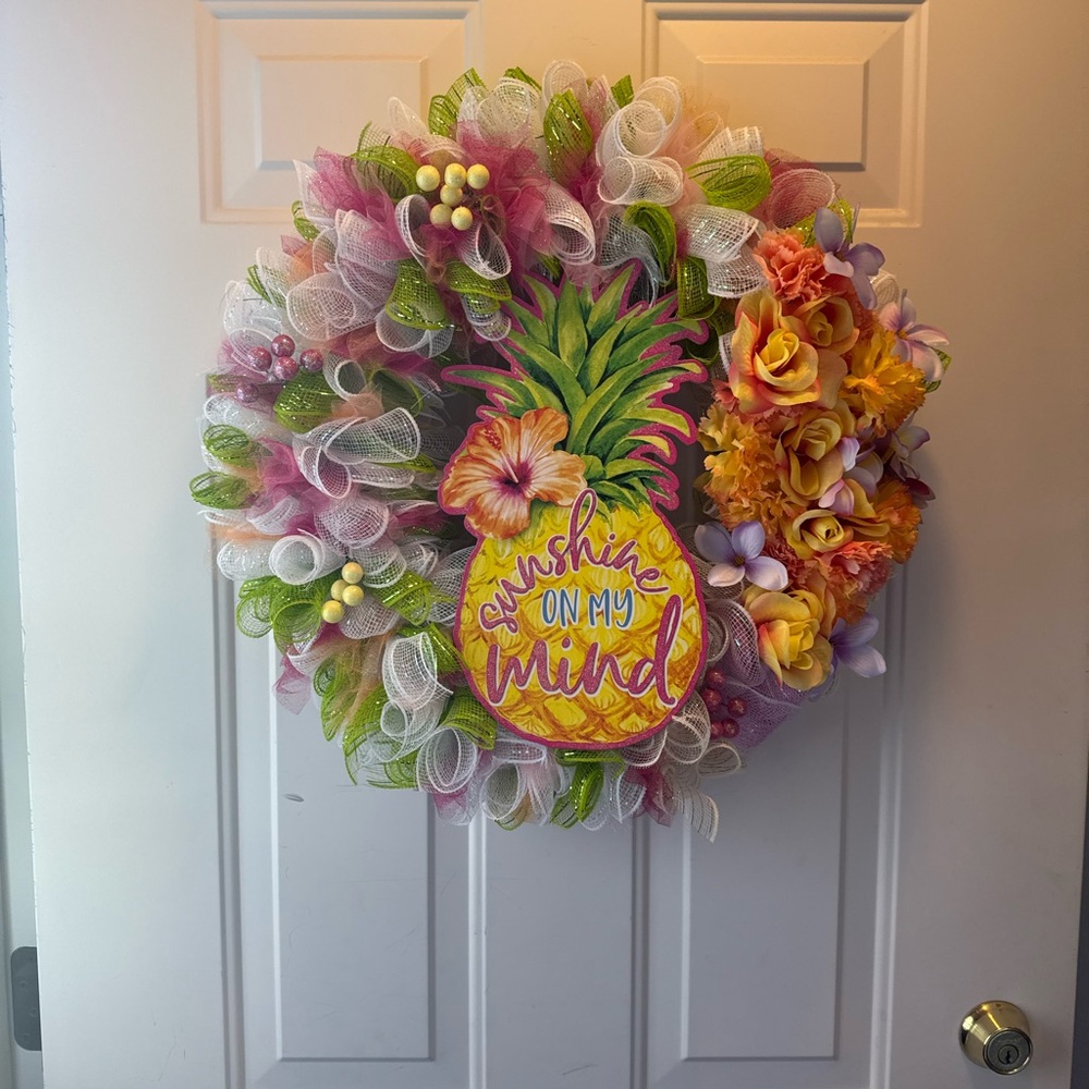 Colorful Floral Wreath with Pineapple Accent